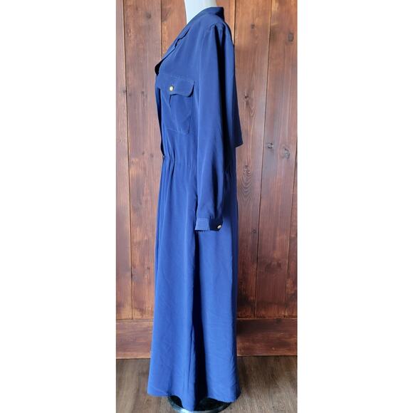Vintage Liz Claiborne Blue Midi Dress Women 12 80s Power Style Shoulder Pads 90s - Picture 9 of 14